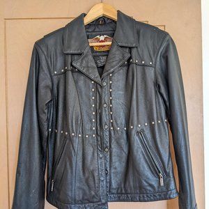 Black Leather Harley Davidson Motorcycle Riding Jacket